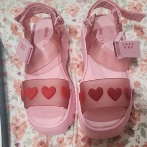 Lazy Oaf Pink and Red Heart Sandals